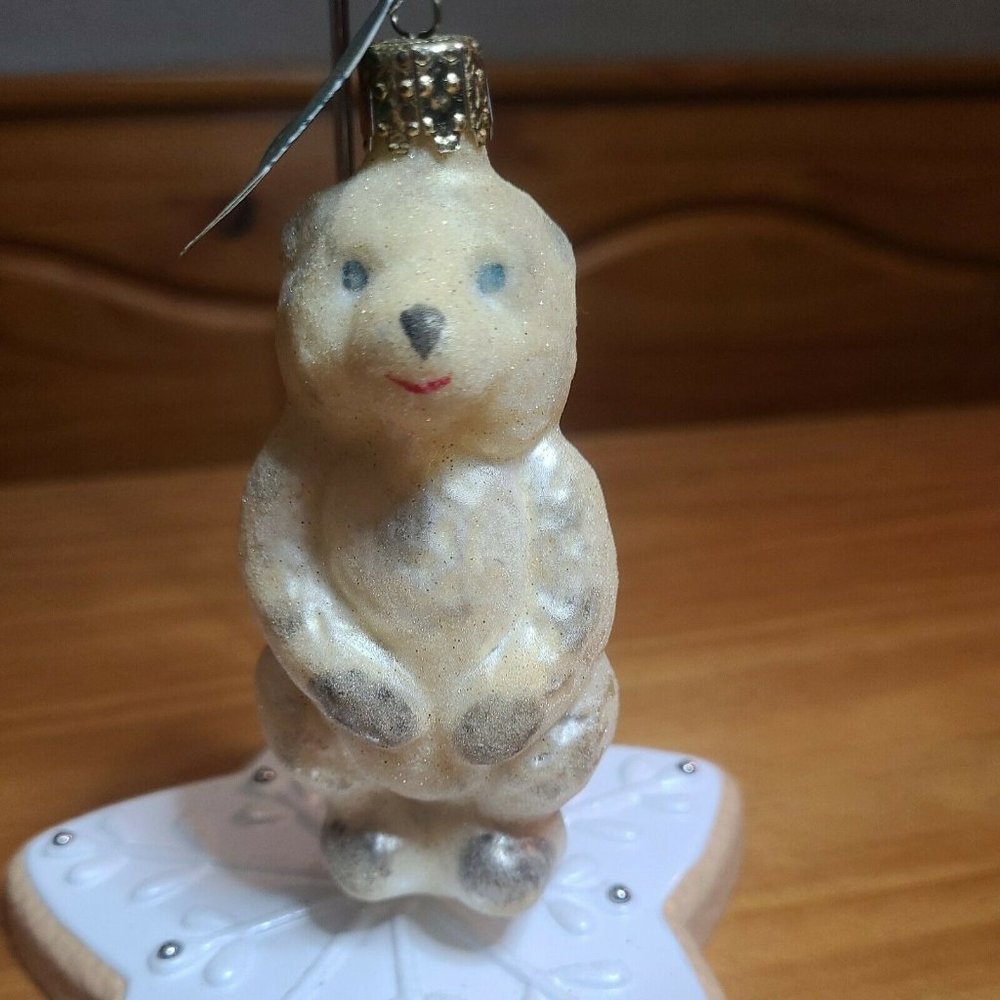 Christborn Polar Bear Blown Glass Figural Christmas Tree Ornament with tag 4"